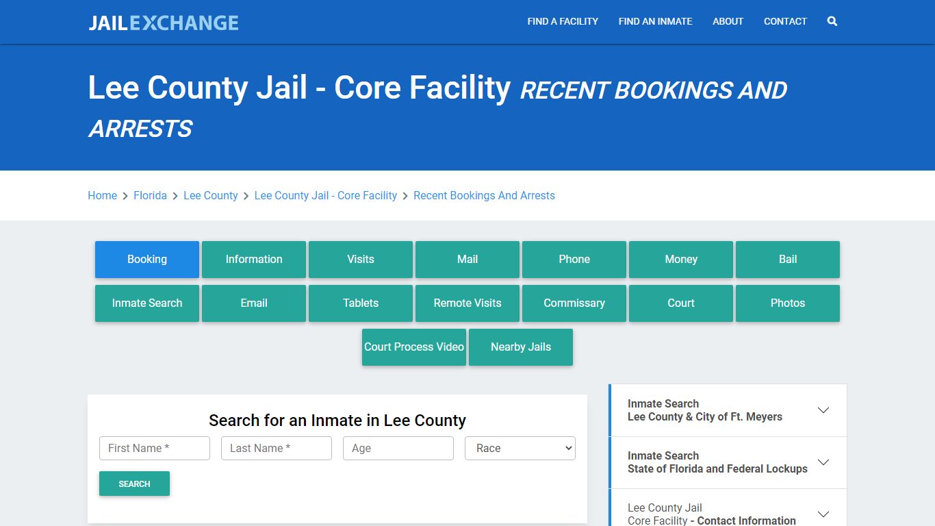 Lee County Jail - Core Facility FL Recent Arrests and Bookings